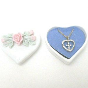 AVON Rhinestone Cross Necklace In Special Porcelain Heart Box